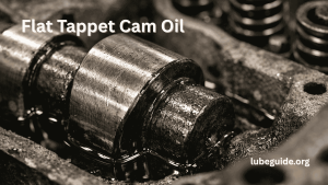 Flat tappet camshaft coated in engine oil showing ZDDP anti-wear protection on cam lobe