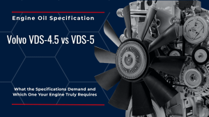 Volvo diesel engine close-up with cooling fan, illustrating VDS-4.5 vs VDS-5 engine oil specifications